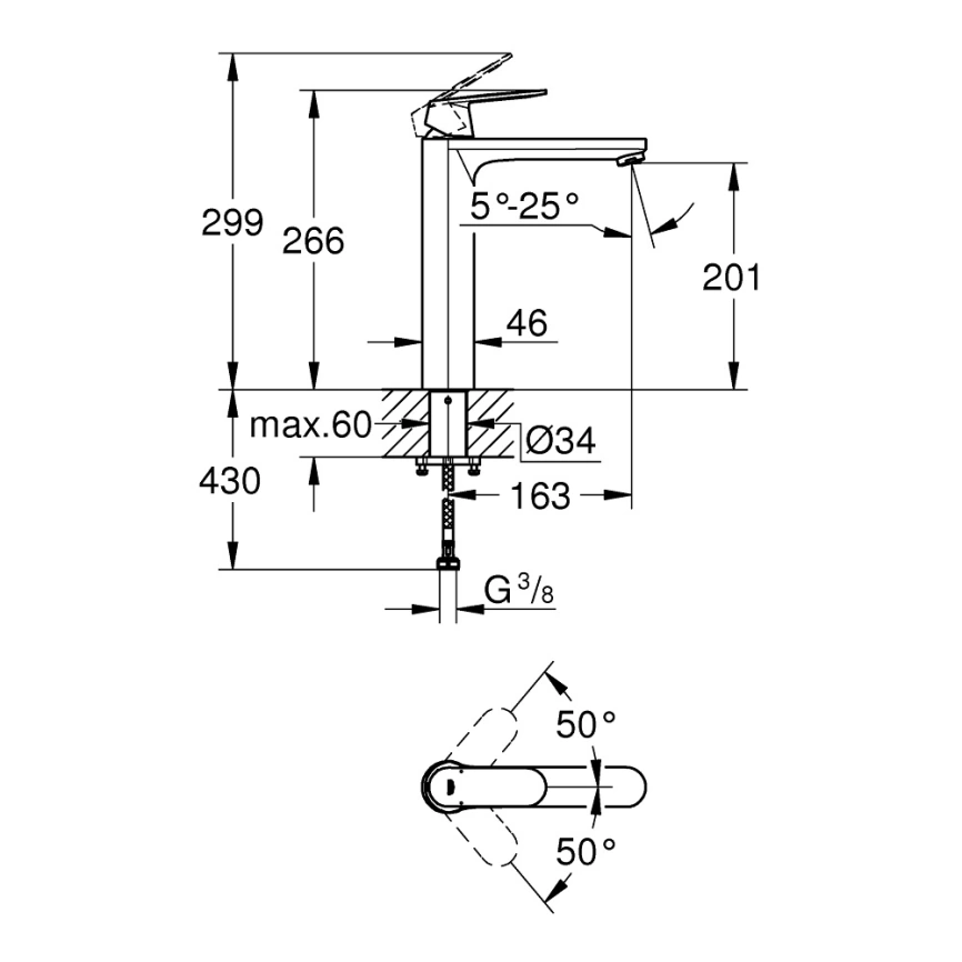 Смеситель для раковины Grohe Eurosmart Cosmopolitan 23921000, хром - схема