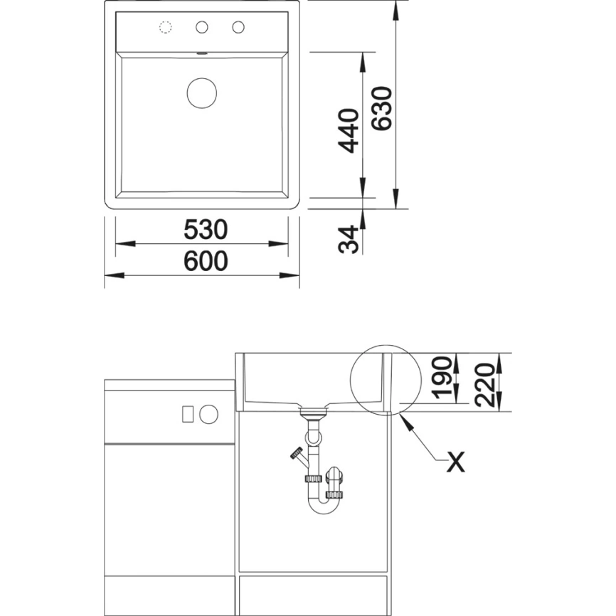 Мойка кухонная Blanco Panor 60, 514501 белая - схема