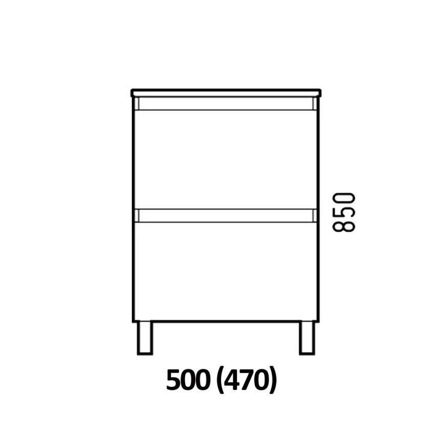 Тумба с раковиной напольная Cetus Галатея 50 Z2 дуб крафт, с двумя выдвижными ящиками - схема
