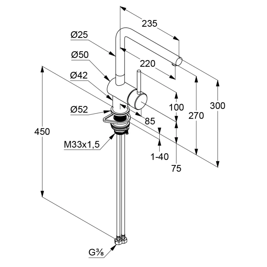 Смеситель для кухни Kludi Steel 45803F877, стальной - схема