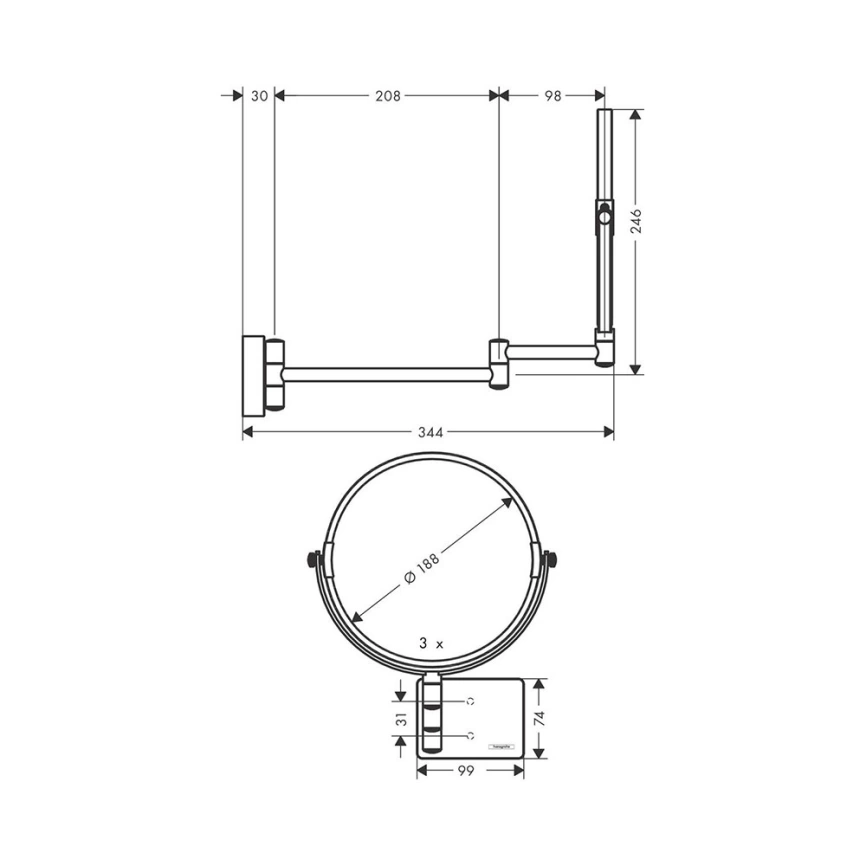 Косметическое зеркало Hansgrohe AddStoris 41791670, черное - схема