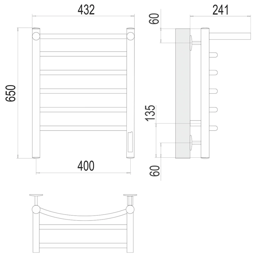 Электрический полотенцесушитель лесенка Terminus Классик П6 400x650 с полкой - схема