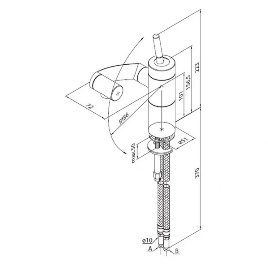 Смеситель для раковины Damixa Arc 290217464 с поворотным изливом - схема
