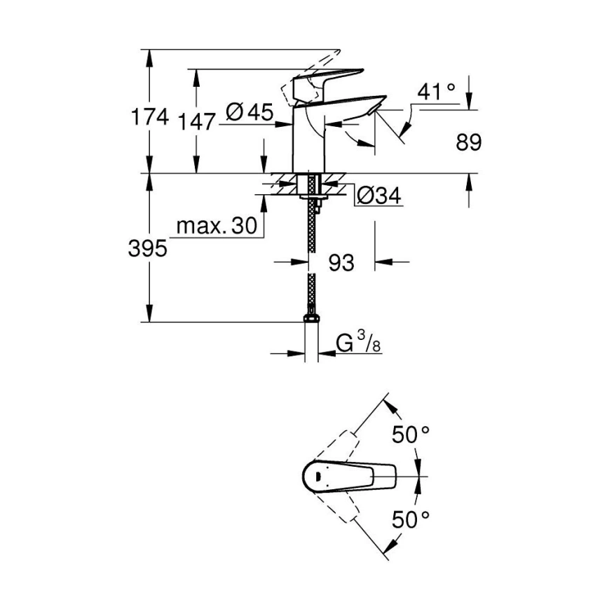 Смеситель для раковины Grohe BauEdge 23330001 хром - схема