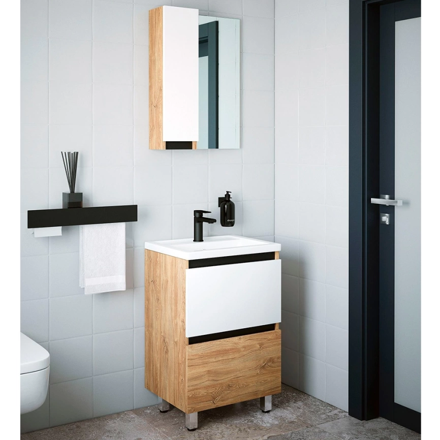 Тумба с раковиной напольная Cetus Галатея 50 Z2 дуб крафт, с двумя выдвижными ящиками - фото 3