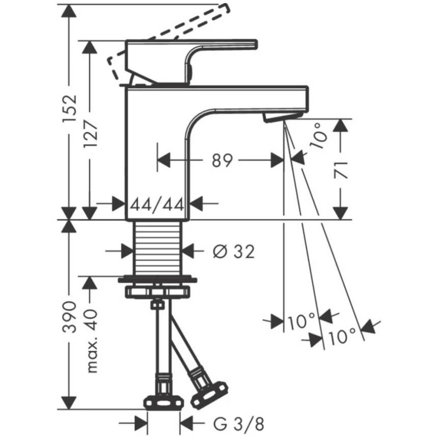Смеситель для раковины Hansgrohe Vernis Shape 71567000, хром - схема
