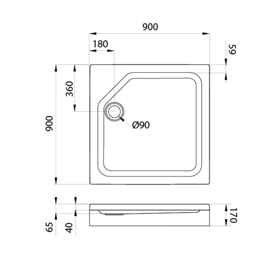 Душевой поддон акриловый Triton 90x90 ПД 1 квадратный белый - схема