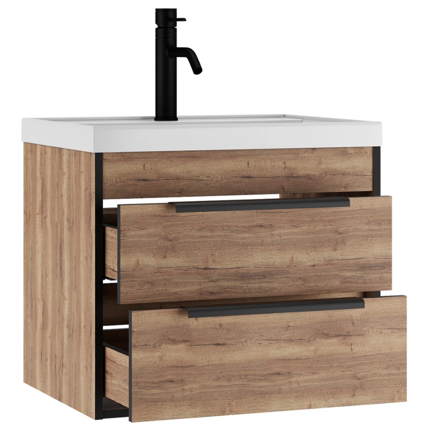 Тумба с раковиной подвесная Домино Alfa B2 60 дуб галифакс табак - фото 2