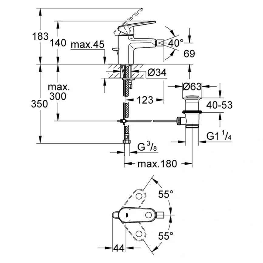 Смеситель для биде Grohe Europlus 33241002 - схема