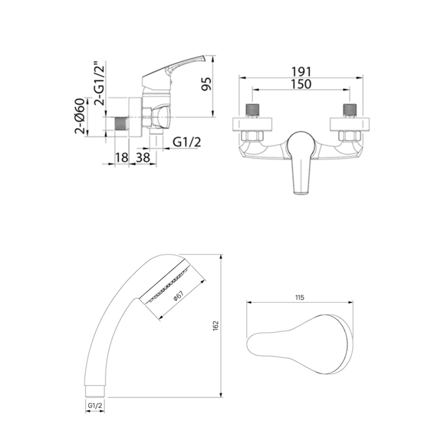 Смеситель для душа Milardo Sterm STESB00M03, хром - схема