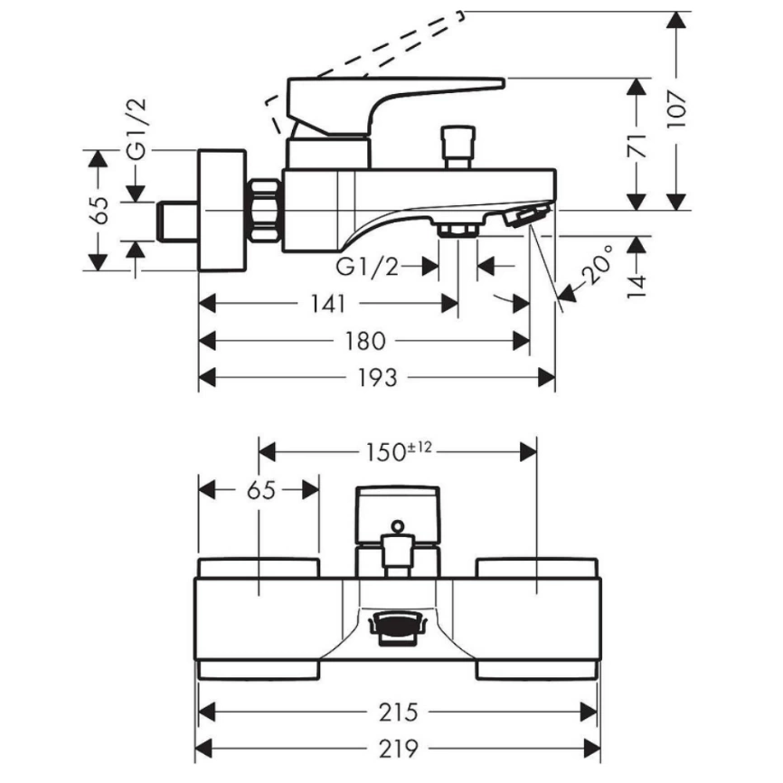 Смеситель для ванны Hansgrohe Metropol 32540990, золото - схема