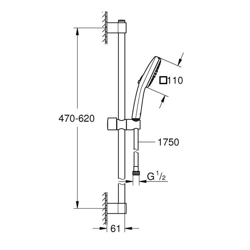 Душевой гарнитур Grohe Tempesta Cube 110 26748003 хром - схема