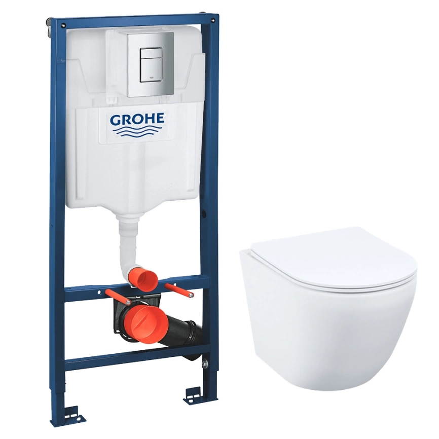 Комплект инсталляции Grohe Rapid SL 38772001 c кнопкой хром и подвесным унитазом Iddis Blanco Q BLQRDSEI25 с сиденьем