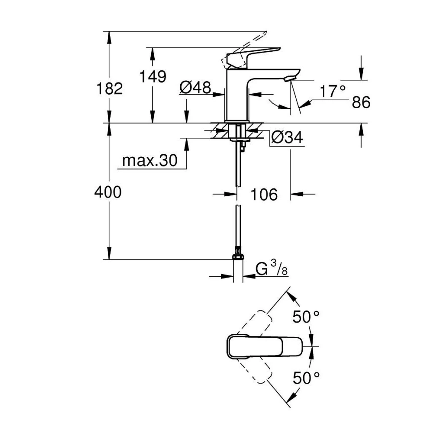 Смеситель для раковины Grohe Cubeo 1016990000 хром - схема