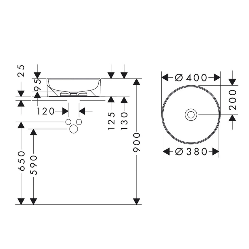 Раковина Hansgrohe Xuniva S 60164450 накладная, белая - схема
