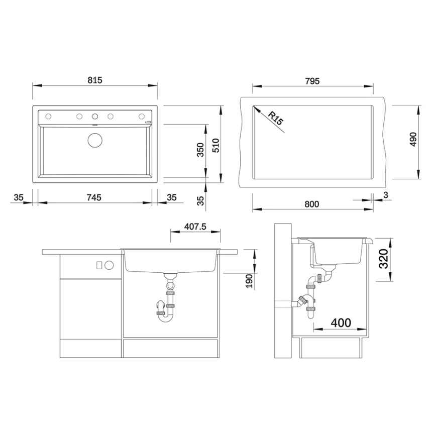 Мойка кухонная Blanco Dalago 8, 517323 серый беж - схема