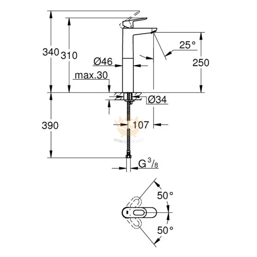 Смеситель раковины Grohe BauLoop 23764000, хром - схема