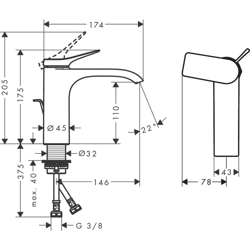 Смеситель для раковины Hansgrohe Vivenis 75023140 бронза - схема
