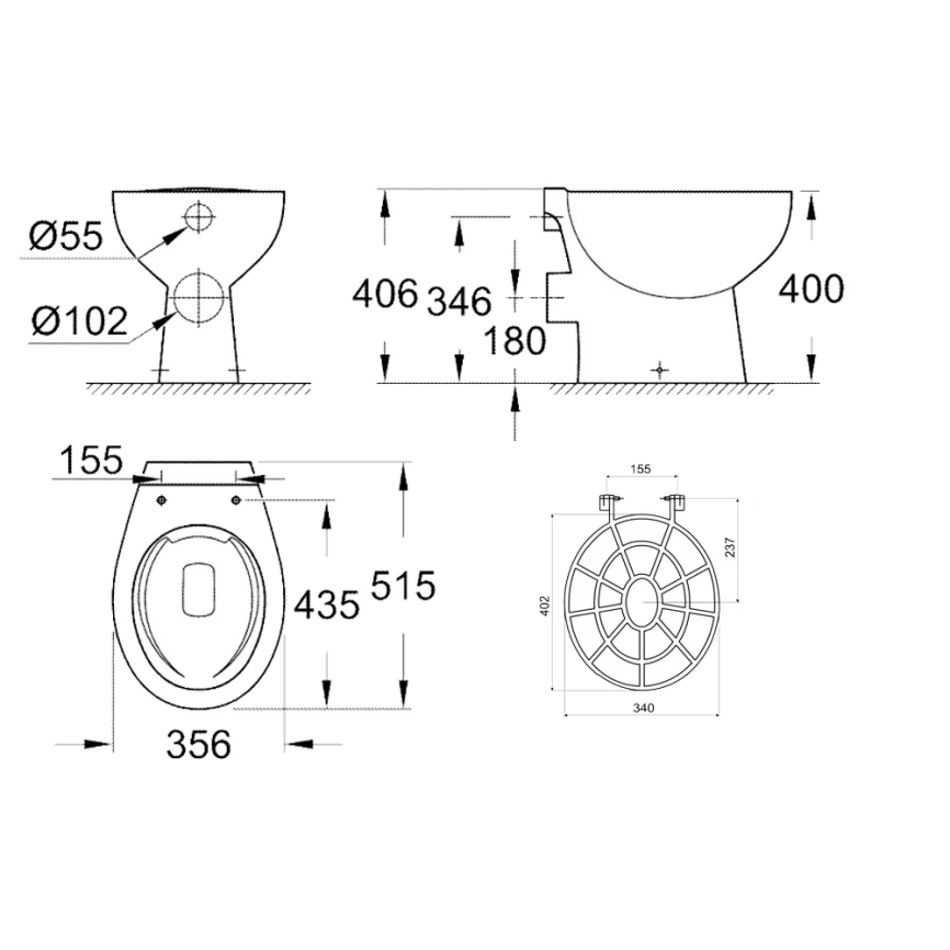 Видуар напольный медицинский Grohe 39430000 с решеткой - схема