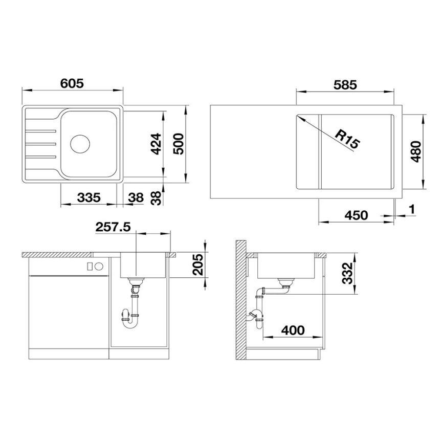 Мойка кухонная Blanco Lemis 45 S-IF Mini 525115 - схема