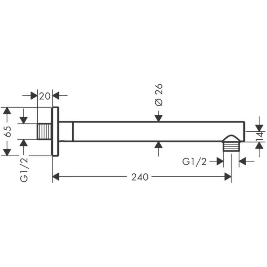 Кронштейн для верхнего душа Hansgrohe Vernis Shape 26405000, хром - схема
