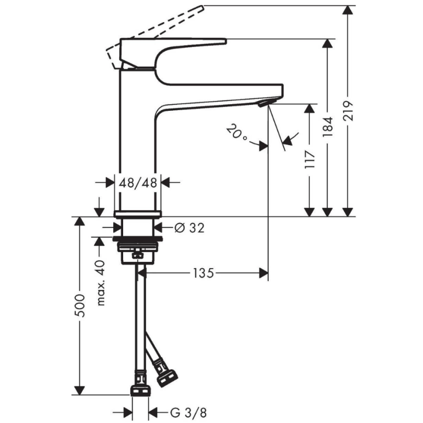 Смеситель для раковины Hansgrohe Metropol 74507000, хром - схема