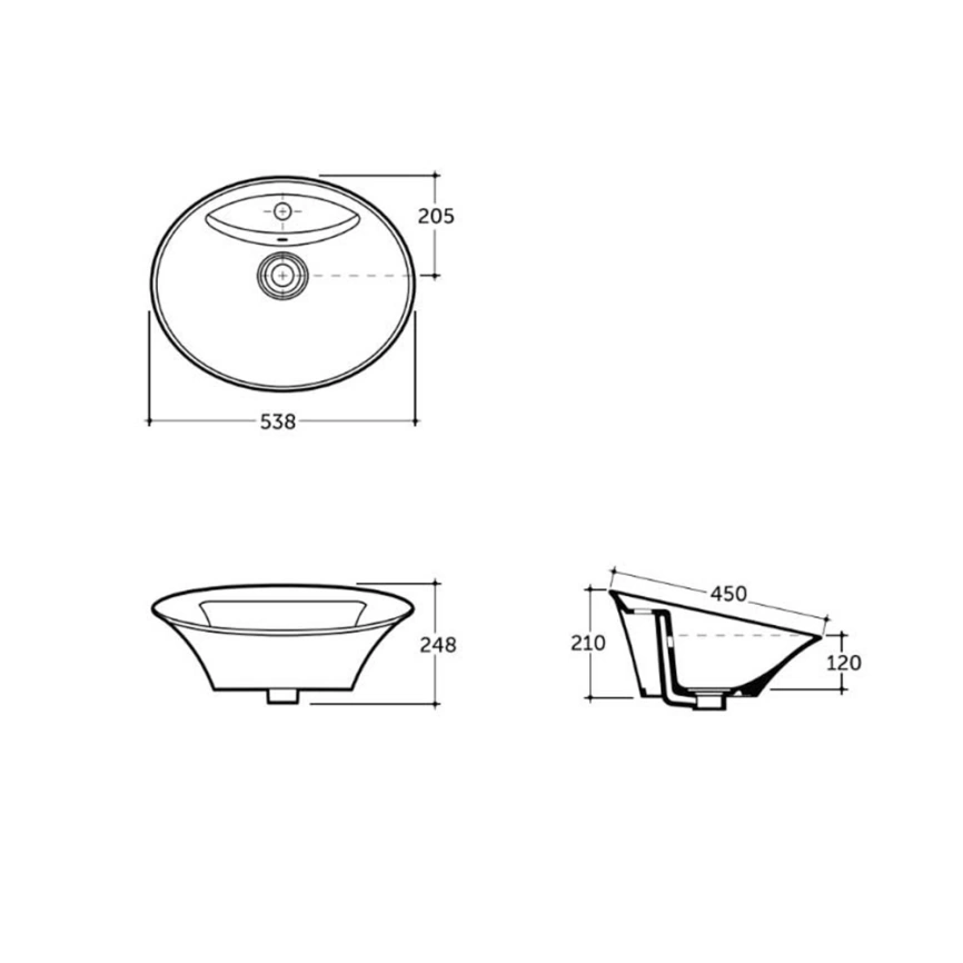 Раковина на столешницу Керамин Артвин 55 белый - схема