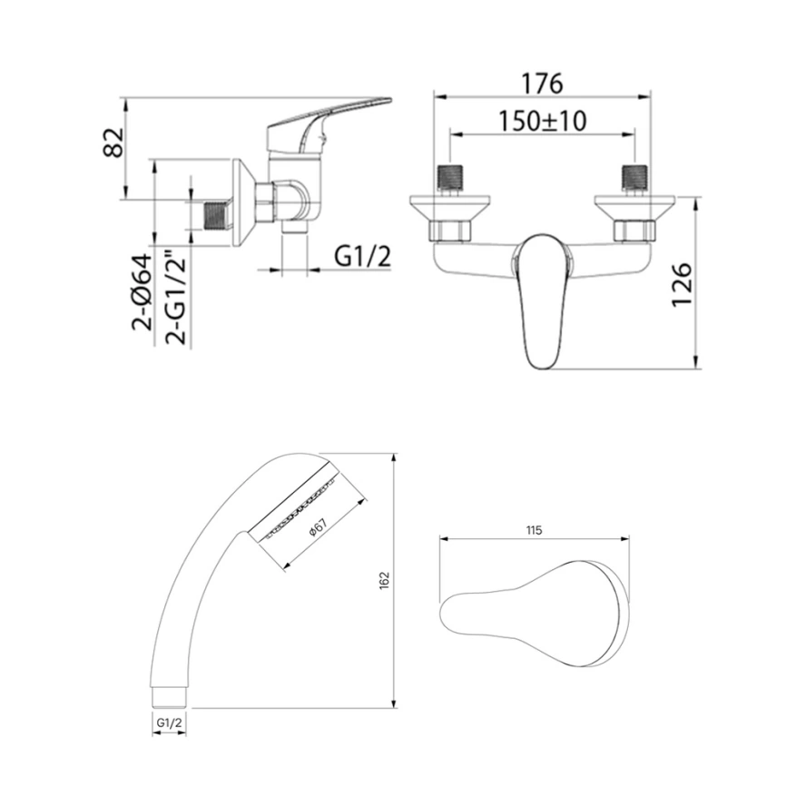 Смеситель для душа Milardo Simp SIMSB00M03, хром - схема