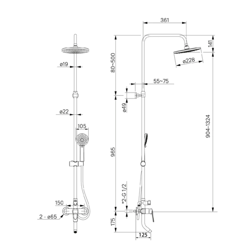 Душевая стойка IDDIS Male MALSB3Fi06, хром - схема
