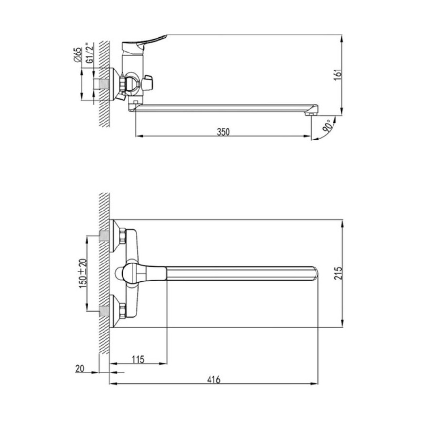 Смеситель для ванны Milardo Amplex AMPSB02M10 с длинным изливом - схема