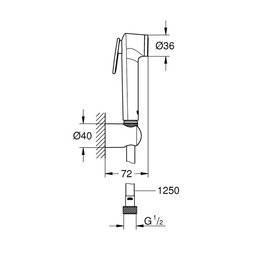 Лейка с гигиеническим душем Grohe Tempesta-F 27513001 настенным держателем и шлангом - схема