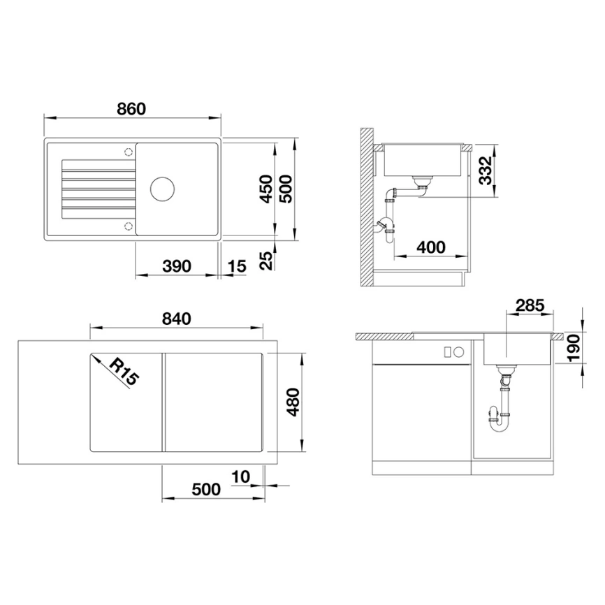 Мойка кухонная Blanco Zia 5 S, 520511 антрацит - схема