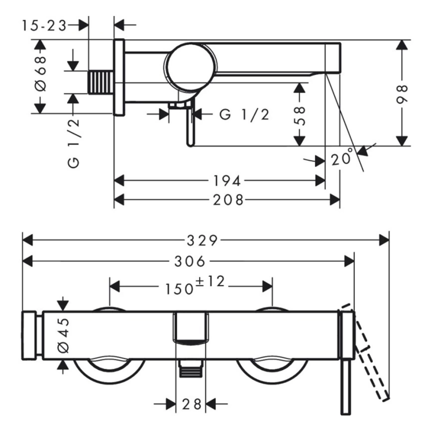 Смеситель для ванны Hansgrohe Finoris 76420140 бронза - схема