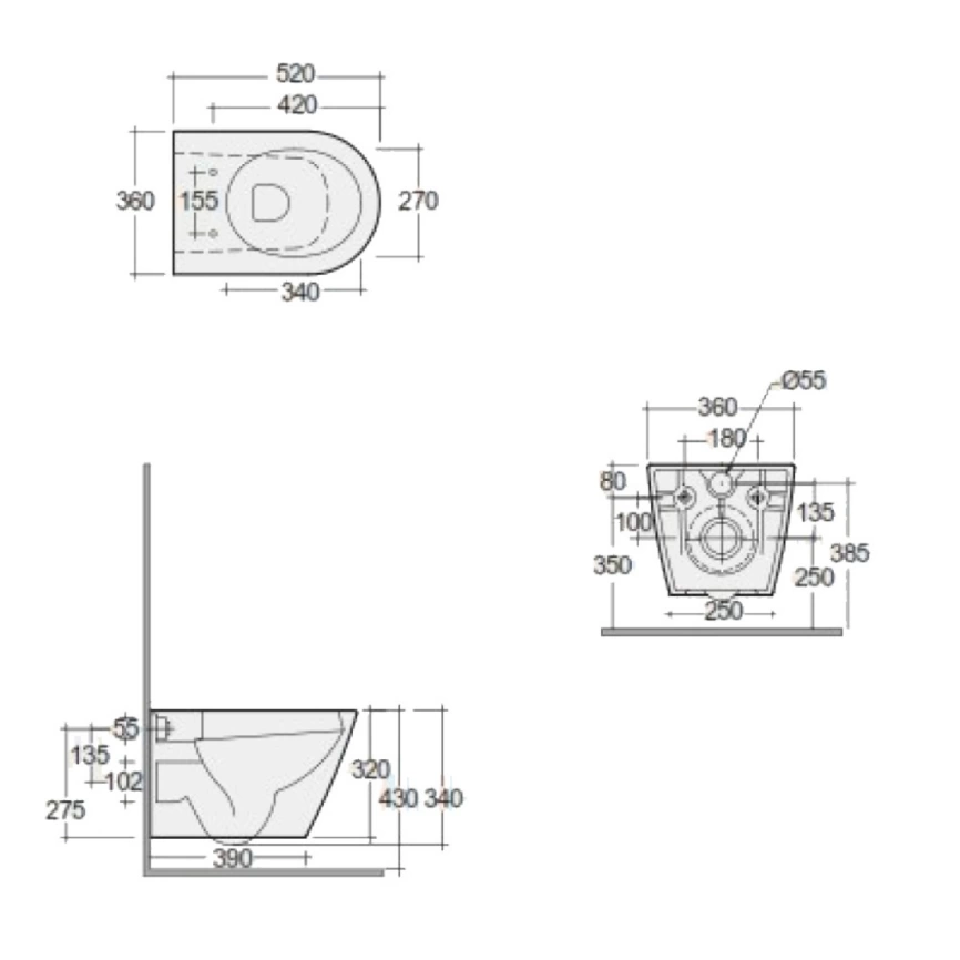 Унитаз подвесной безободковый Rak Ceramics Feeling RST23503A с сиденьем серый - схема