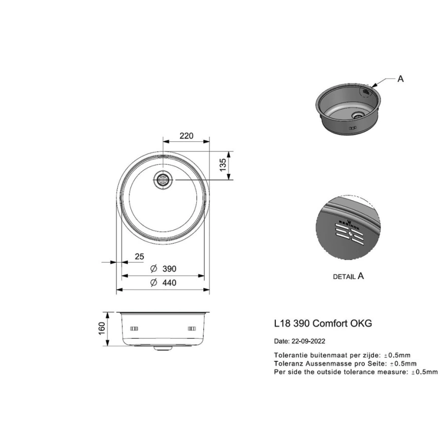 Мойка кухонная из нержавеющей стали Reginox L18 390 Comfort Okg - схема