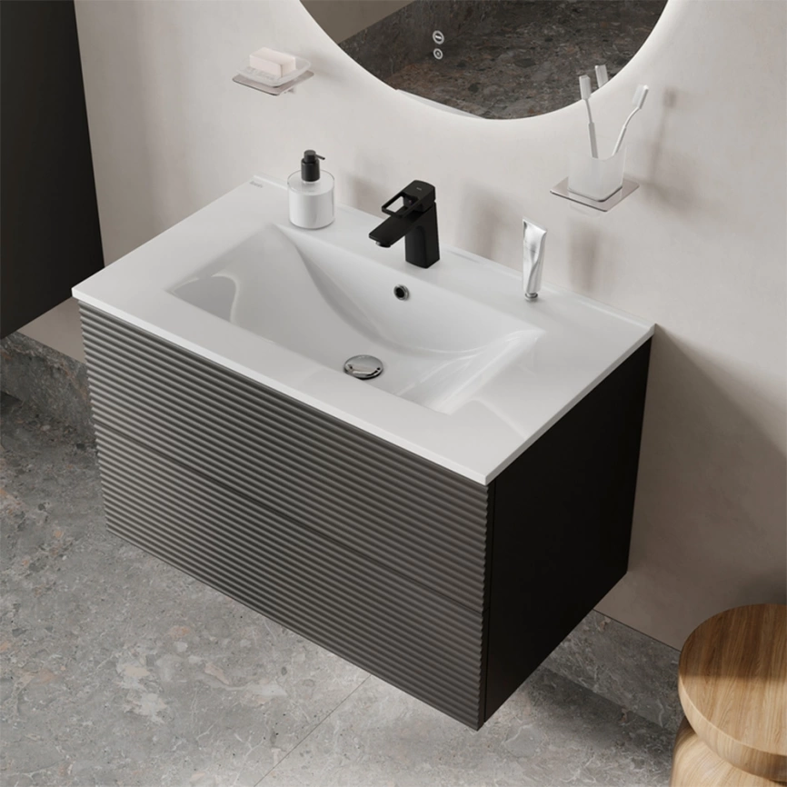 Тумба с раковиной подвесная Iddis Bild 80 BIL80G0i95K серая темная - фото 6