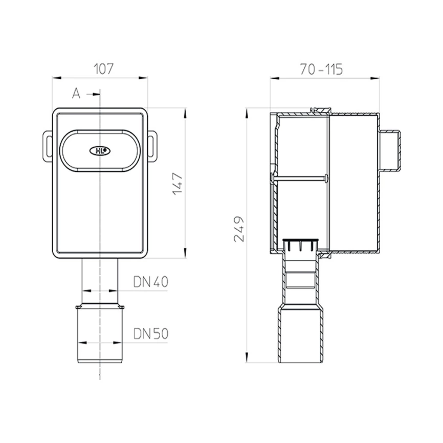 Внутренняя часть сифона для стиральной и посудомоечной машины HL 4000.0 - схема