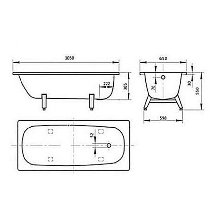 Ванна стальная Antika 105x65 с ножками - схема