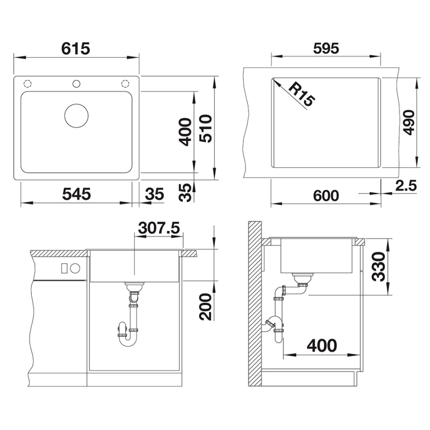 Мойка кухонная Blanco Naya 6, 519638 антрацит - схема