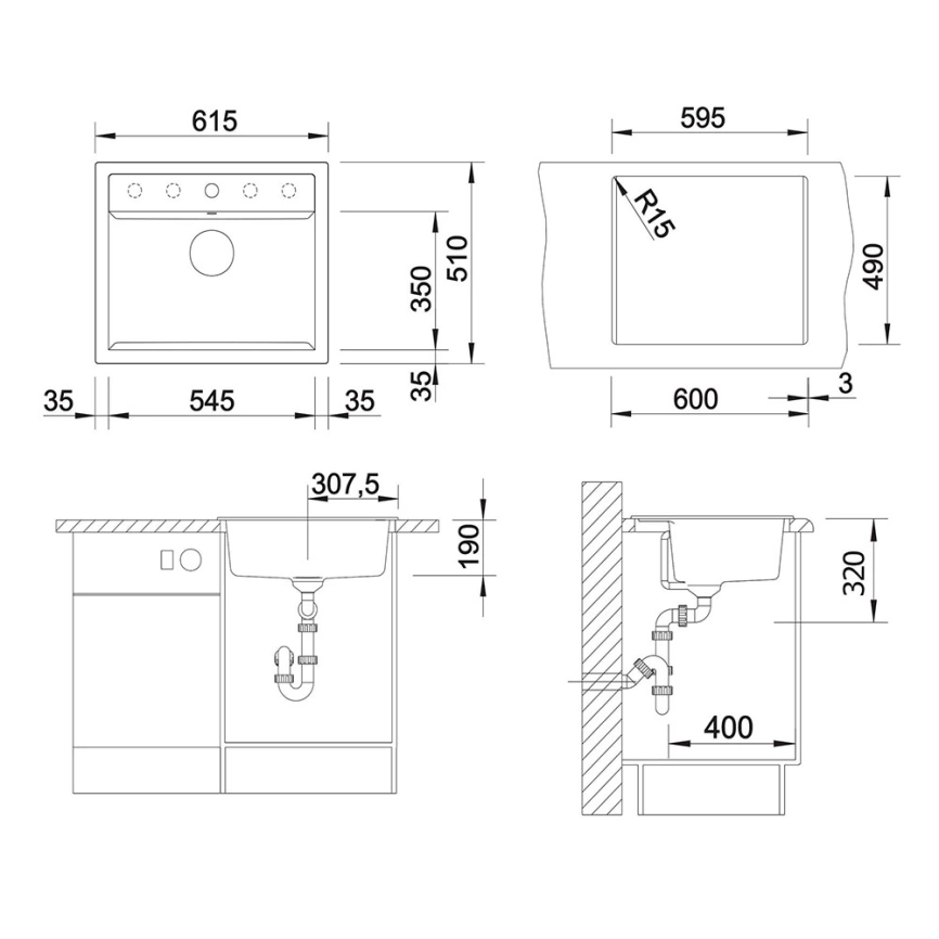 Мойка кухонная Blanco Dalago 6, 527063 мягкий белый - схема