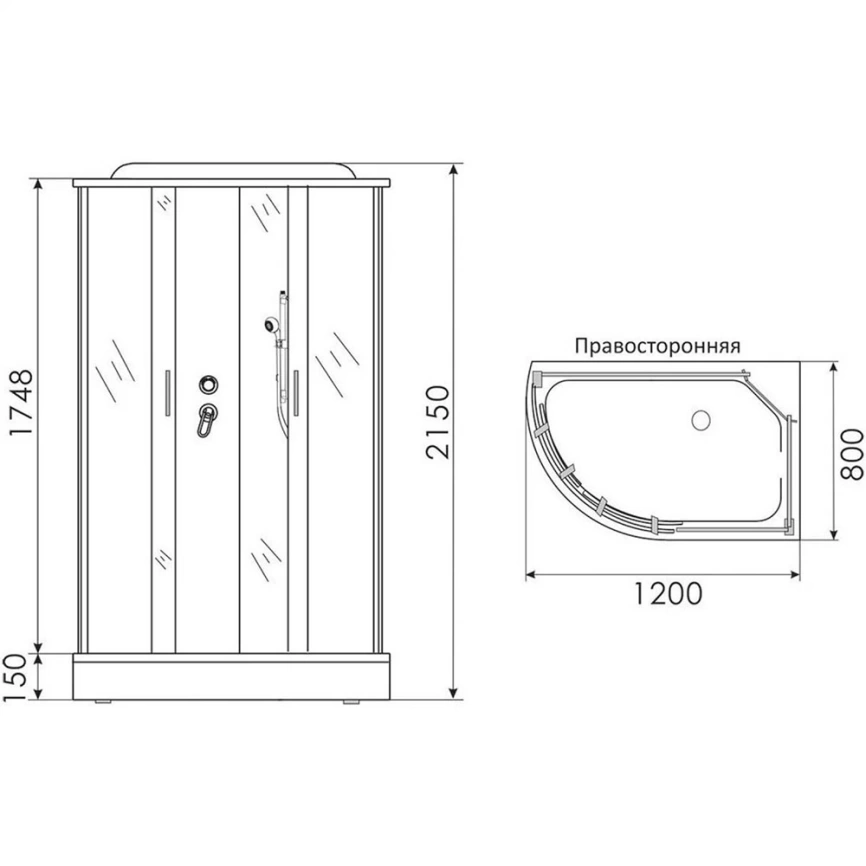 Душевая кабина 120x80 Erlit ER3512PR-C4-RUS правая тонированное стекло с низким поддоном - схема