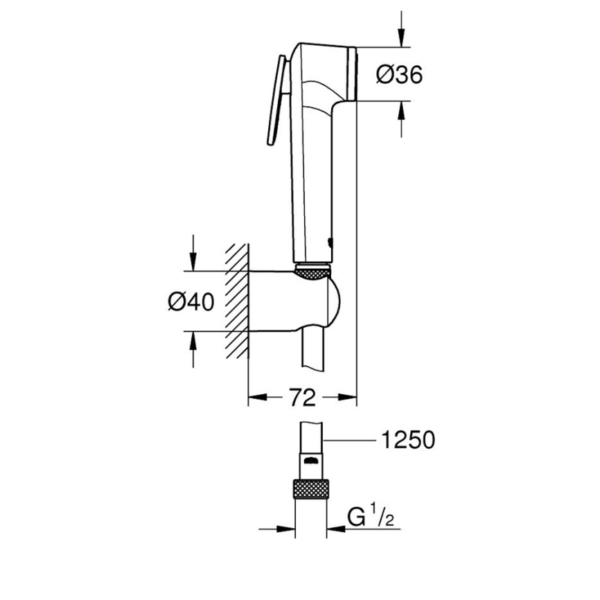 Лейка с гигиеническим душем Grohe Tempesta-F 27513A01 настенным держателем и шлангом, графит - схема