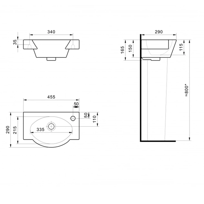 Раковина подвесная Santek Форум 45 правая белая - схема