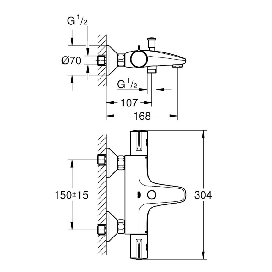 Смеситель для ванны с термостатом Grohe Grohtherm 800, 1022032430 черный - схема