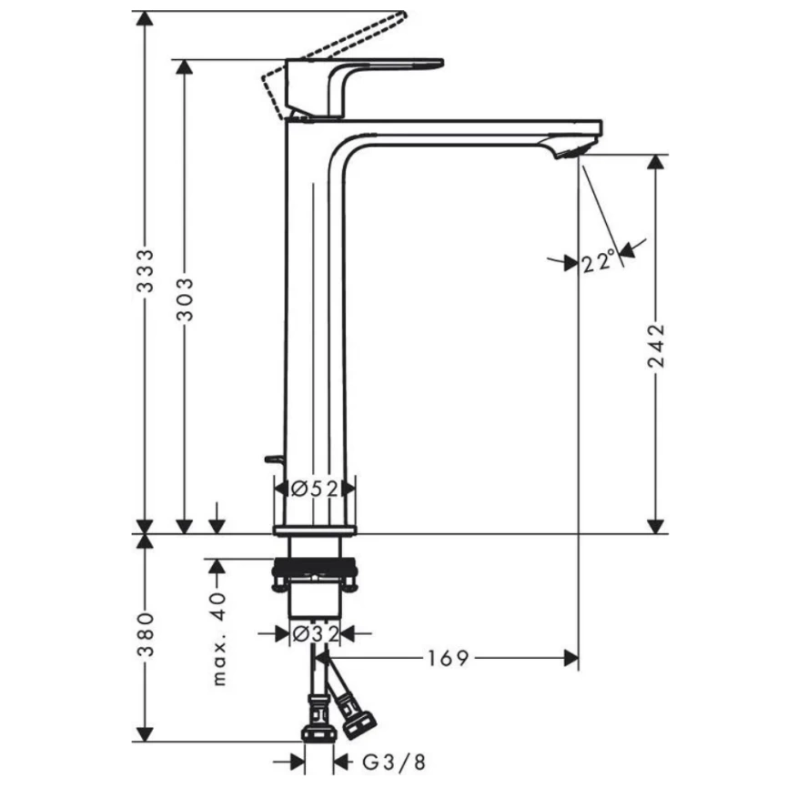 Смеситель для раковины Hansgrohe Rebris S 72580000, хром - схема