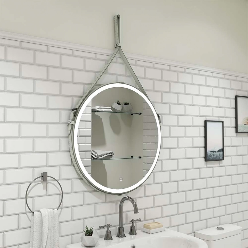 Зеркало навесное Continent Millenium White D650 c подсветкой на ремне из натуральной кожи - фото 7