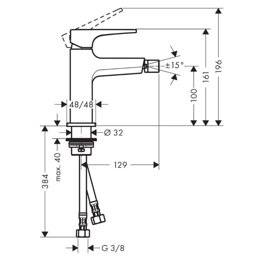 Смеситель для биде Hansgrohe Metropol 32520140, бронза - схема