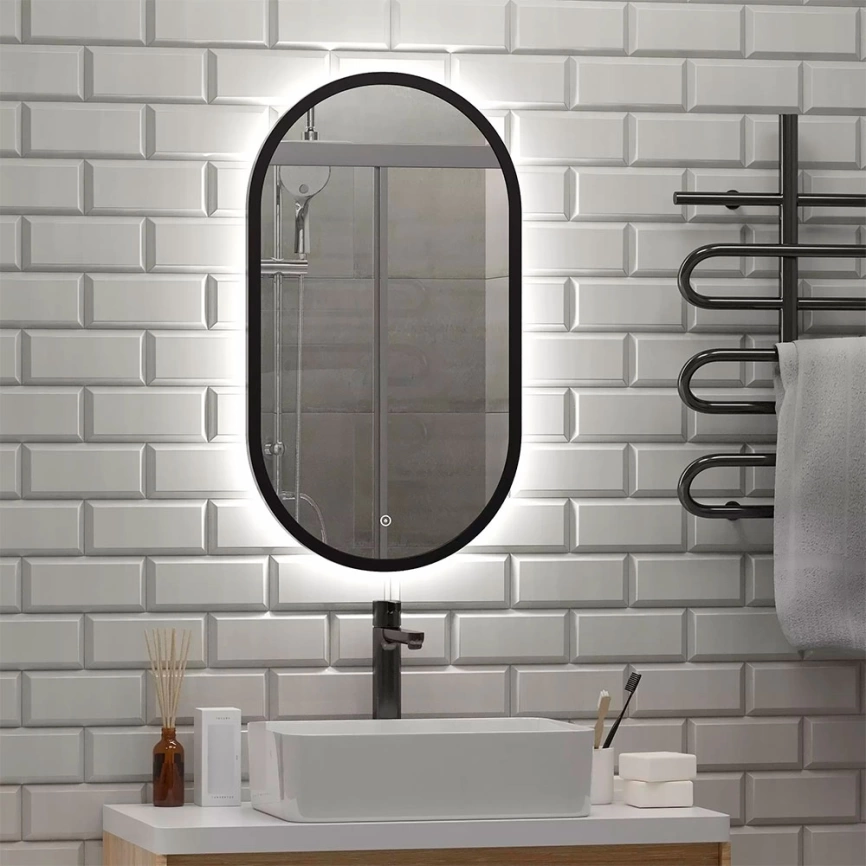 Зеркало навесное Continent Prime Black Led 450x800 c подсветкой - фото 2