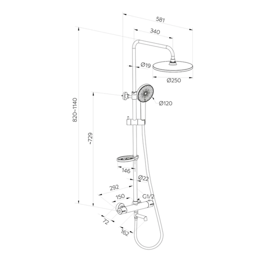 Душевая стойка Milardo Ideal Spa ILSBLTHM06 с термостатом, черный - схема