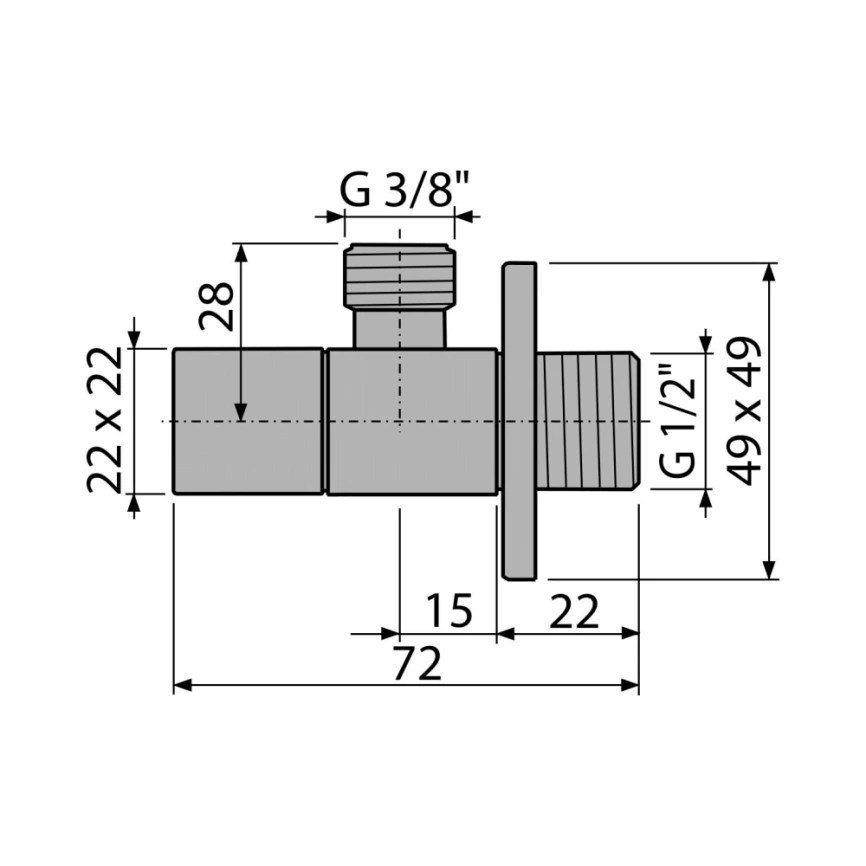 Вентиль угловой запорный Alcaplast ARV002 1/2x3/8 для подключения смесителей - схема